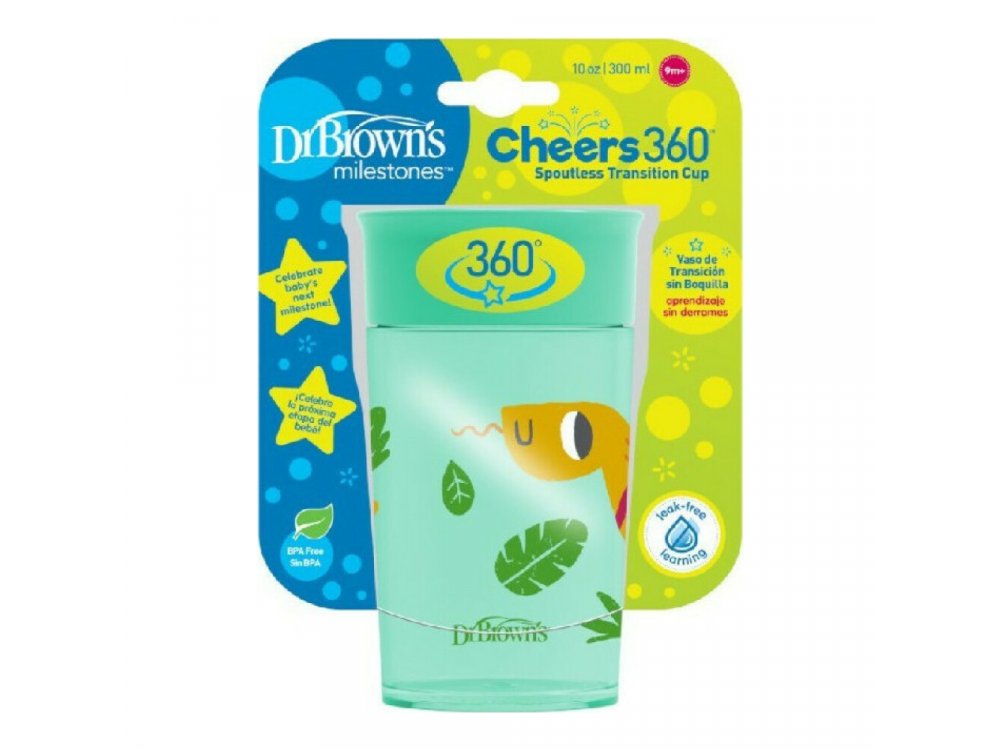 Dr. Brown's Παιδικό Πλαστικό Ποτηράκι "Cheers 360° " Πράσινο 9m+ 300ml, 1τμχ