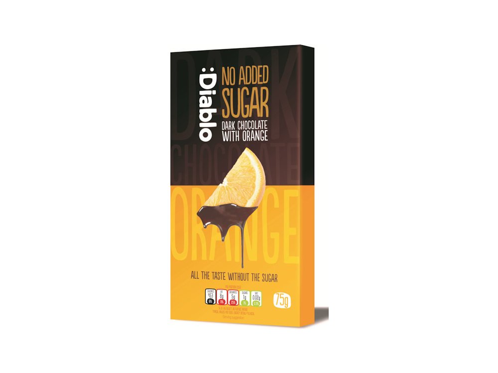 Diablo Μαύρη Σοκολάτα με Πορτοκάλι χωρίς Ζάχαρη, 75gr