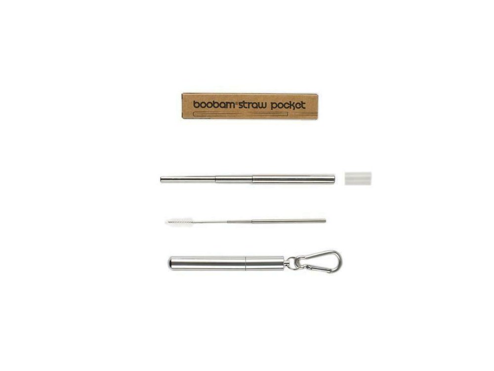 Boobam Straw Pocket, Πτυσσόμενο Καλαμάκι, Silver, 1τμχ