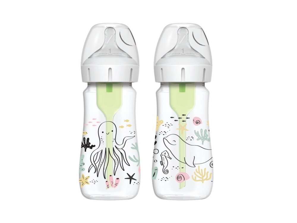 Dr. Brown's Options+ Σετ Πλαστικά Μπιμπερό με Φαρδύ Λαιμό (0m+), Ocean, 270ml, 2τμχ