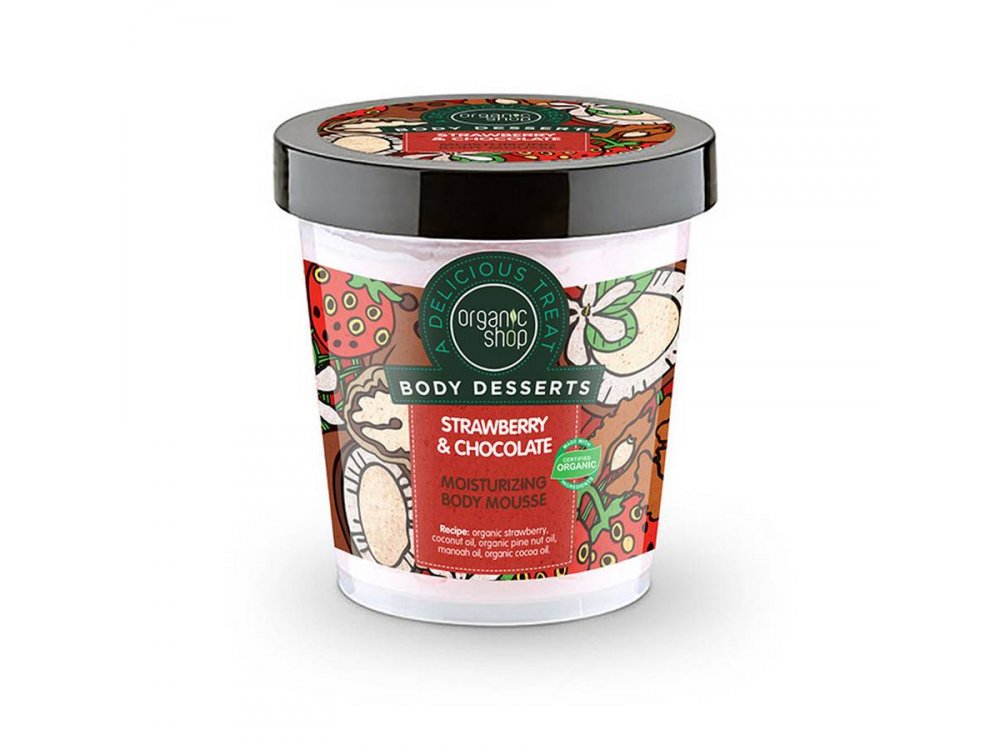 Organic Shop Body Dessert Strawberry & Chocolate, Φράουλα & Σοκολάτα Ενυδατική μους σώματος, 450ml