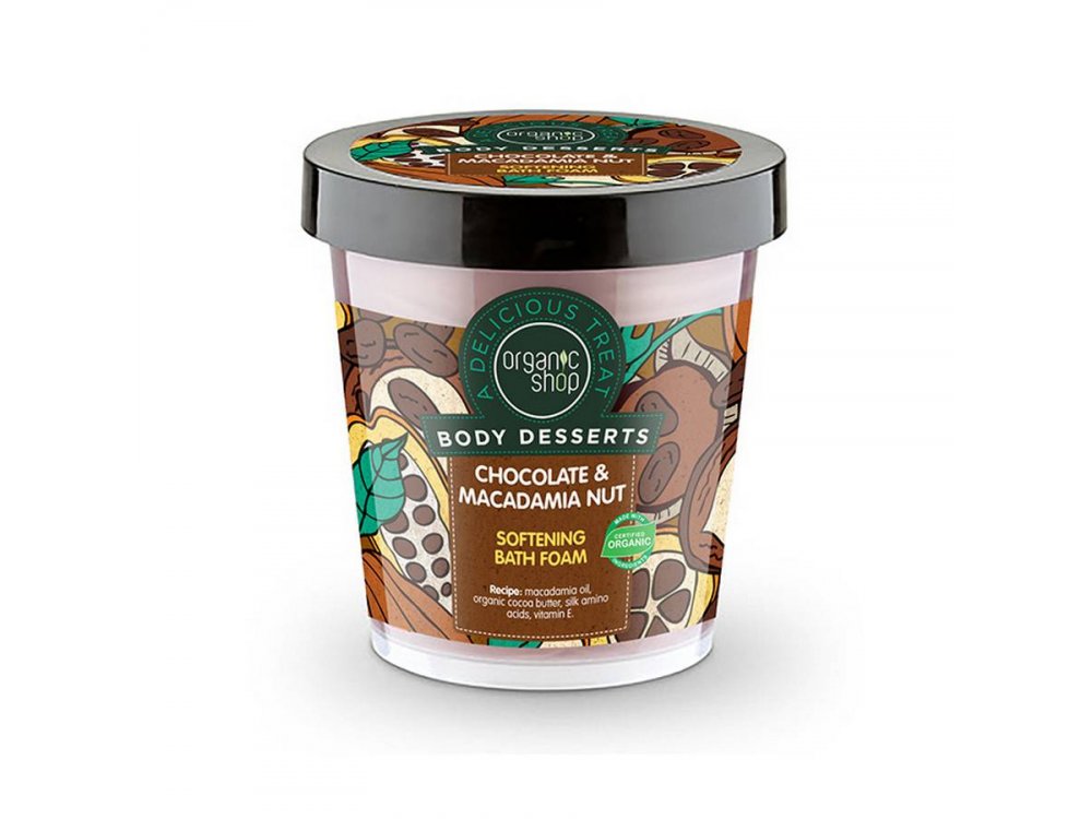 Organic Shop Body Desserts Chocolate & Macadamia Nut, Σοκολάτα &  Φουντούκι, Ενυδατικό αφρόλουτρο, 450ml