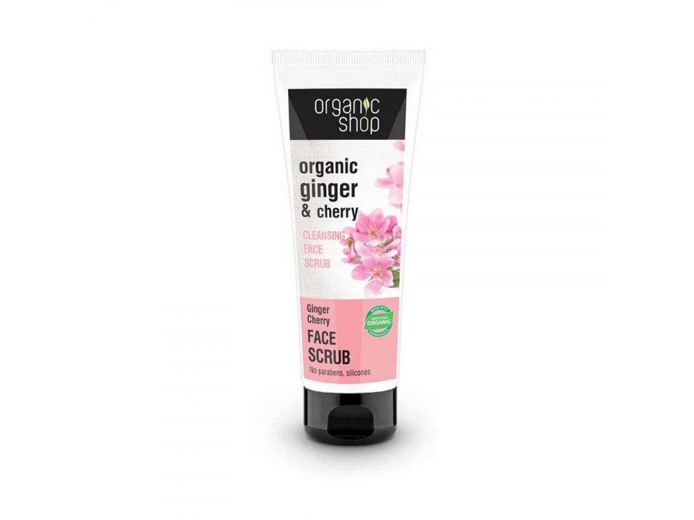 Organic Shop Face Scrub Ginger Cherry, Απαλό Απολεπιστικό Προσώπου για Καθαρισμό, 75 ml