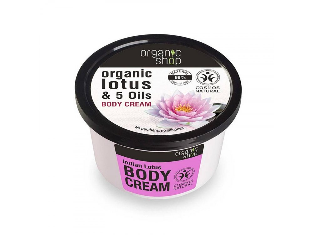 Organic Shop Indian Lotus Body Cream, Κρέμα Σώματος Λωτός & 5 Έλαια, 250ml