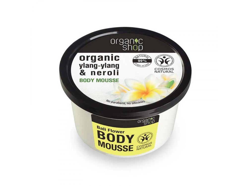 Organic shop Bali Flowers Body Mousse , Βιολογικό  Υλάνγκ-Υλάνγκ & Νερολί Σώματος, 250ml