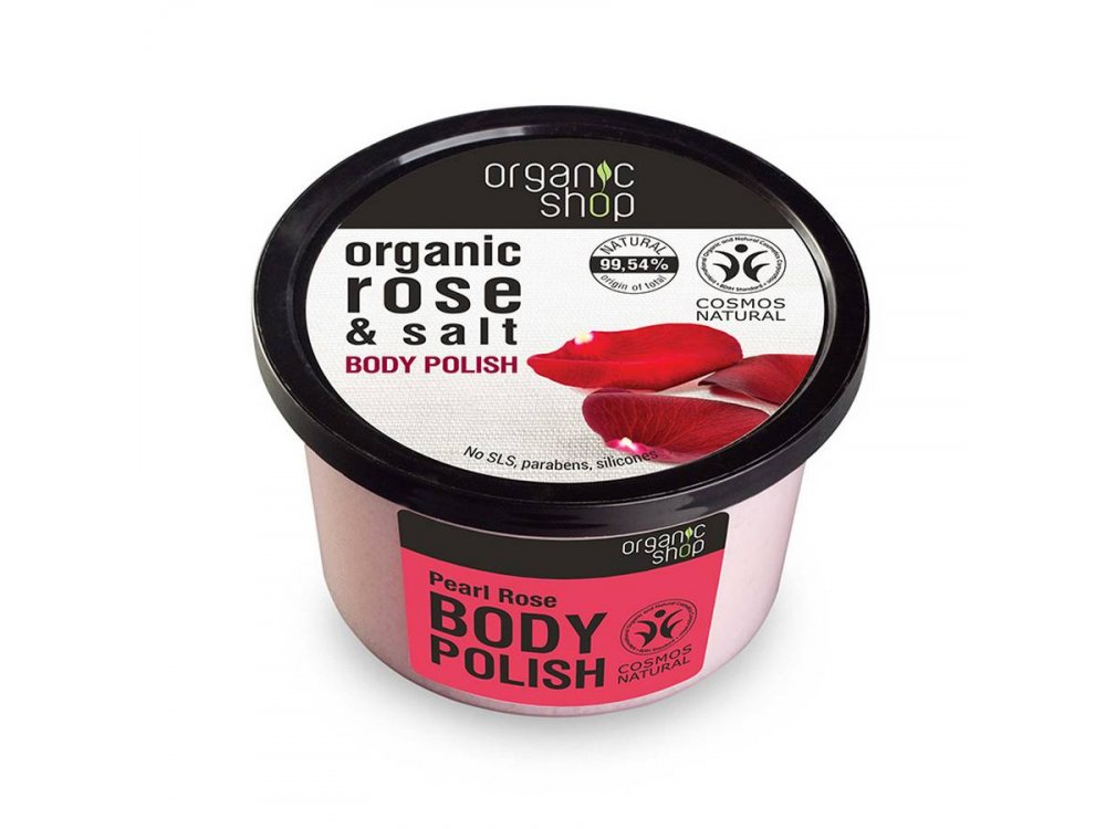 Organic Shop Body Polish Rose and Salt, Scrub Σώματος, Τριαντάφυλλο και Αλάτι, 250ml