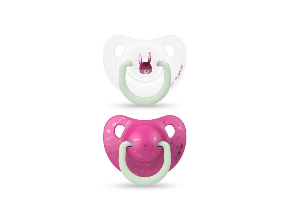 Suavinex, Ανατομική Πιπίλα Σιλικόνης Φωσφοριζέ , Rabbit Pink, 0-6m 2τμχ