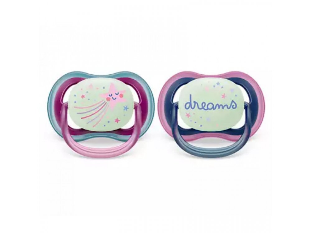 Philips Avent Ultra Air Nighttime, Ορθοδοντική Πιπίλα Σιλικόνης, Αστεράκι, 6-18m, 2τεμ