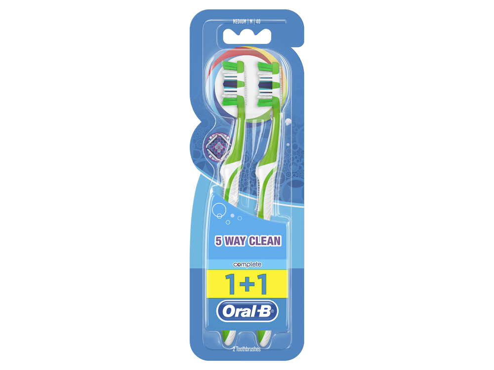 ORAL-B Complete Clean 5 Way 40 Medium Μέτρια Οδοντόβουρτσα με 5 Καθαριστικές Ζώνες σε Διάφορα Χρώματα 1+1τμχ