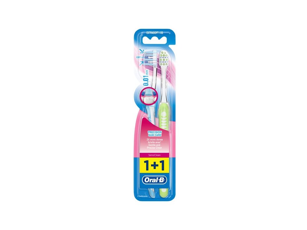 Oral-B Πακέτο Προσφοράς 1+1 SensiClean Precision Gum Care Extra Soft 0.01mm Οδοντόβουρτσα Πολύ Μαλακή, 2τμχ