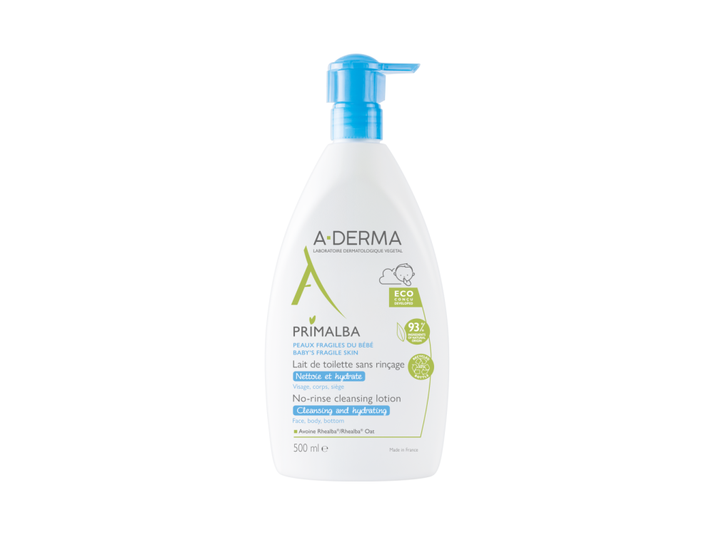 A-Derma Primalba No-rinse Cleansing Lotion, Απαλό Γαλάκτωμα Καθαρισμού για Βρέφη, 500ml