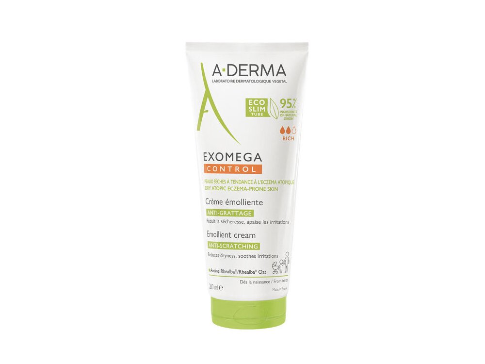 A-Derma Exomega Control Emollient Cream, Ενυδατική Κρέμα Ανάπλασης Σώματος για Ξηρές Επιδερμίδες, 200ml