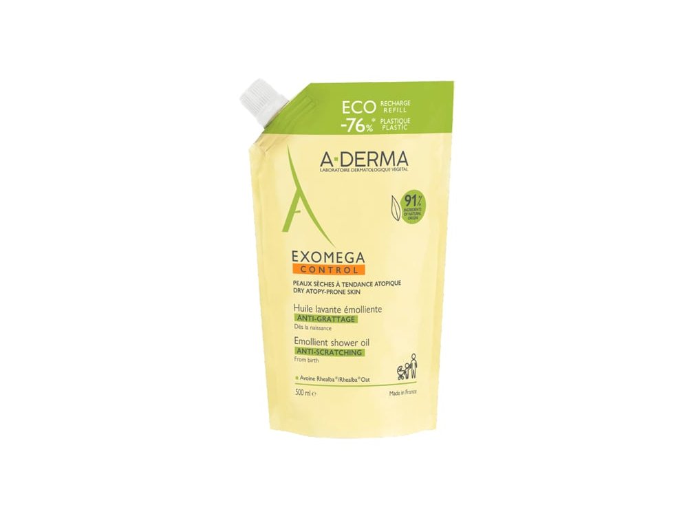 A-Derma Exomega Control Eco Refill, Μαλακτικό Λάδι Αφρόλουτρου για Ξηρό/Ατοπικό Δέρμα, 500ml