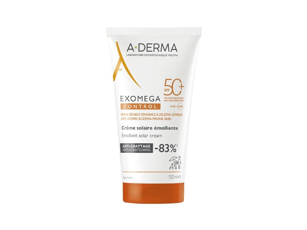 A-Derma Exomega Control Emollient Solar Cream, Αντηλιακό Γαλάκτωμα για Ξηρές & Ατοπικές Επιδερμίδες με SPF50+, 150ml