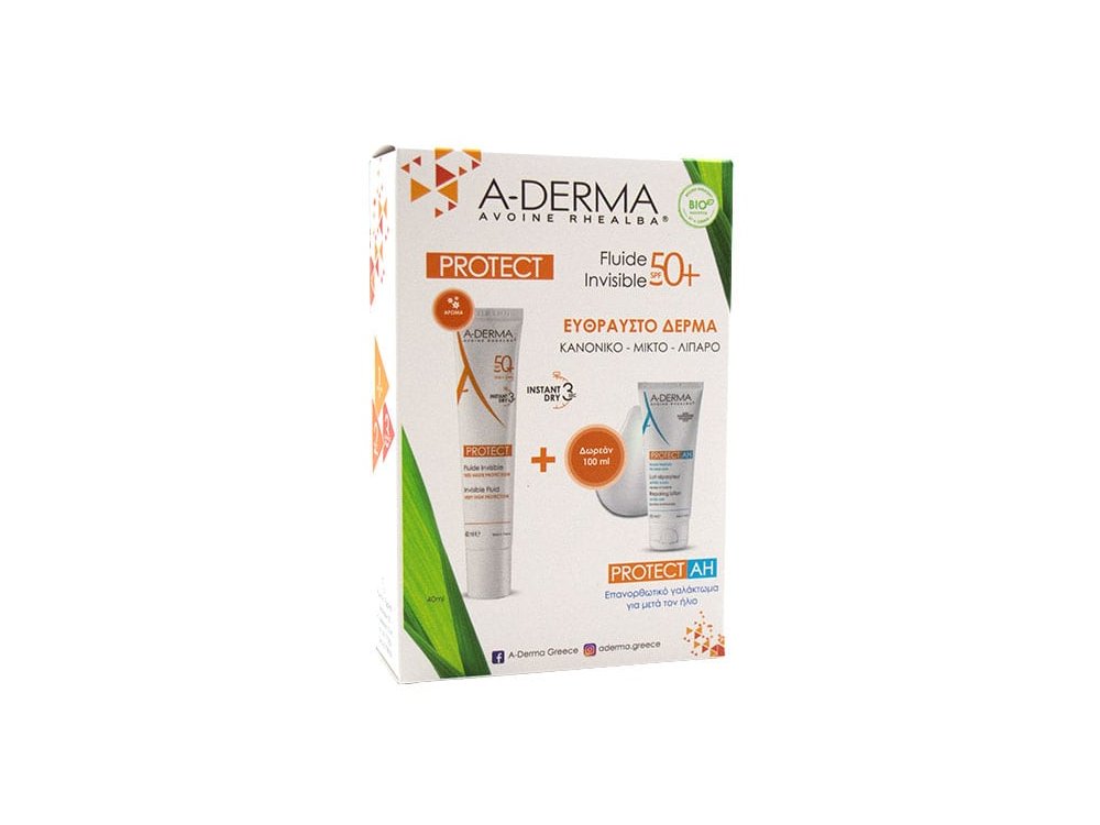 A-derma Protect Invisible Fluid SPF50+ 40ml + ΔΩΡΟ Protect AH Repairing Lotion 100ml