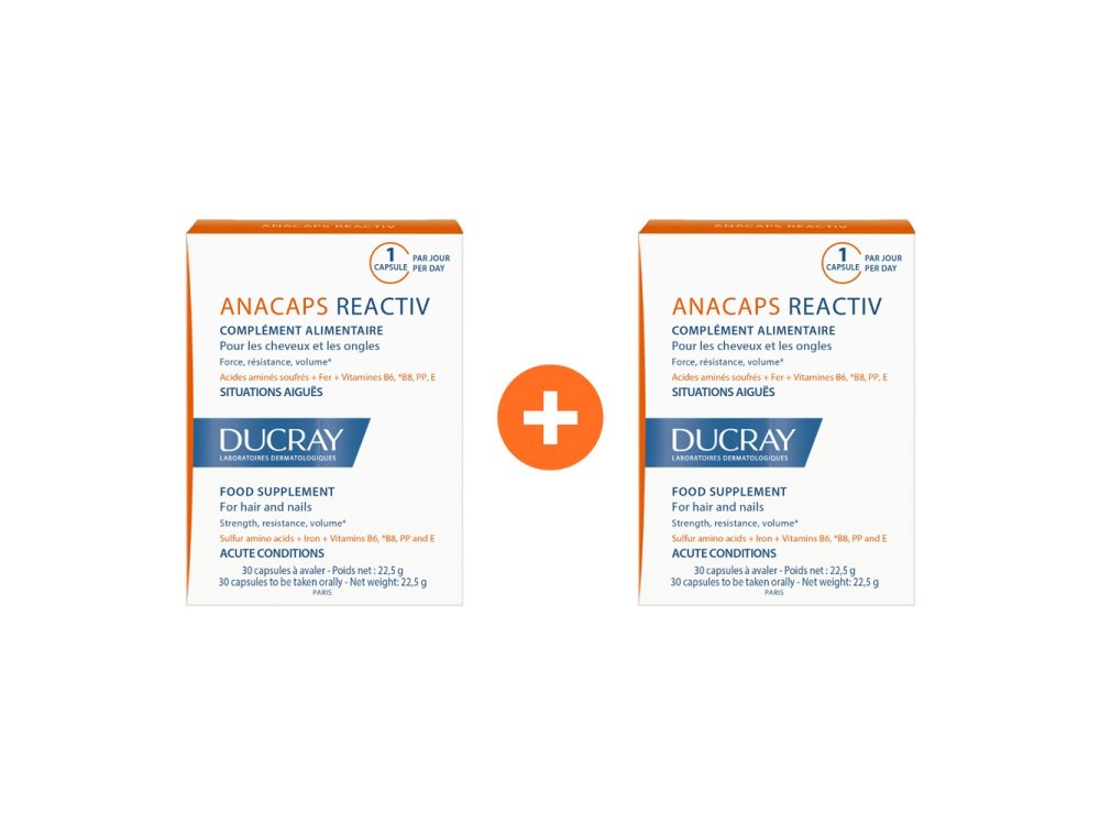 Ducray - Anacaps Reactiv Promo -20%, Συμπλήρωμα διατροφής για Μαλλιά & Νύχια, 2x30caps