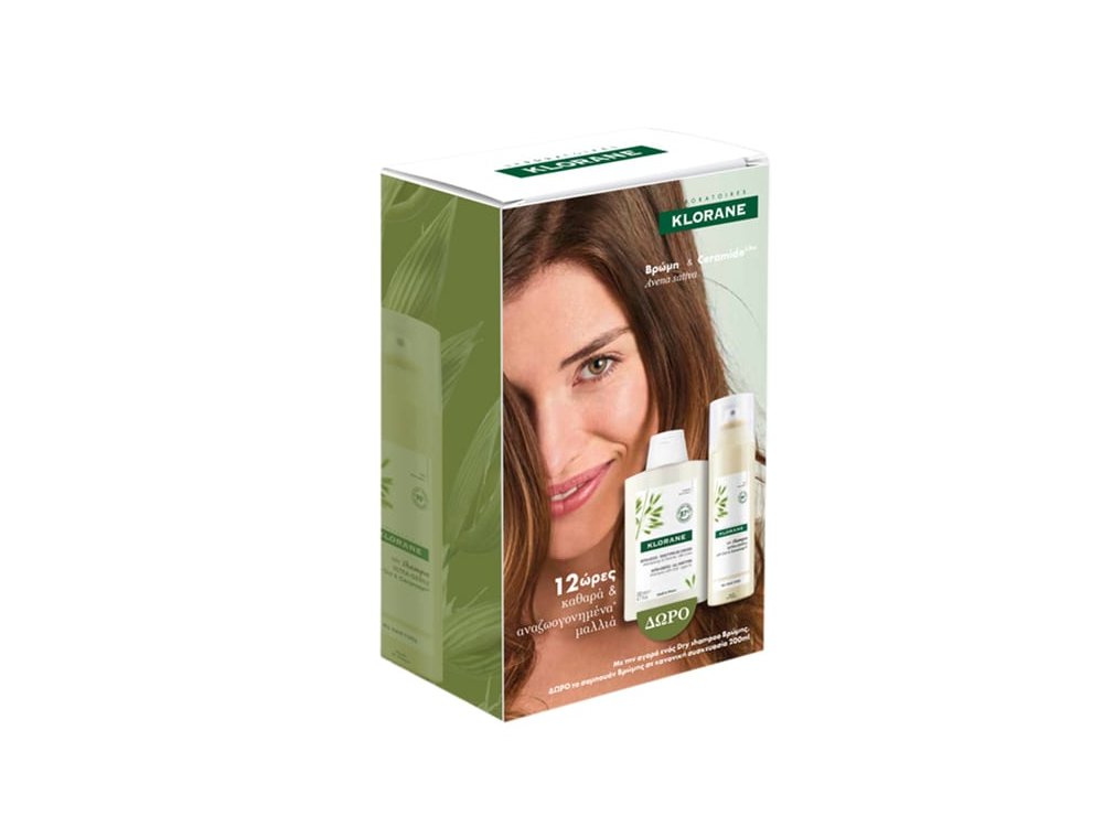 Klorane Promo Dry Shampoo Ξηρό Σαμπουάν με Βρώμη & Κεραμίδια για Όλους τους Τύπους Μαλλιών, 150ml & Δώρο Σαμπουάν με Βρώμη, 200ml, 1σετ