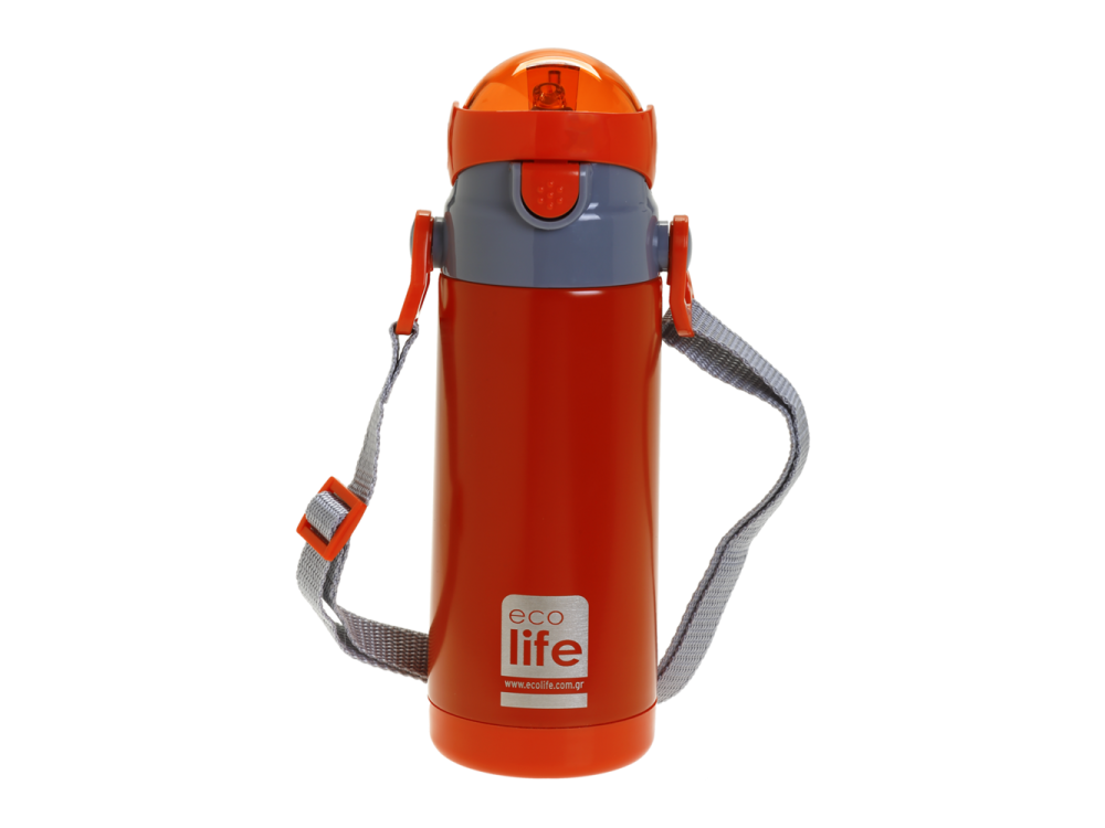 Eco Life Kids Thermos, Παγουράκι Θερμός Inox με Διπλό Τοίχωμα με Καλαμάκι, Χρώμα Κόκκινο, 400ml
