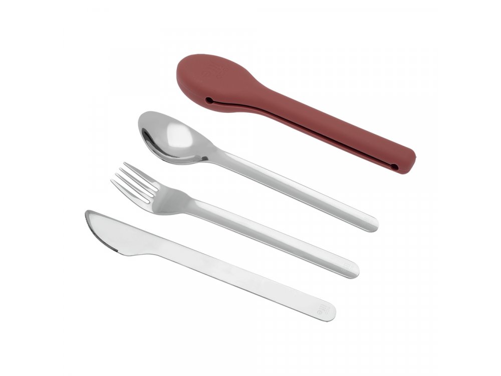 Ecolife Cutlery Red, Σετ μαχαιροπίρουνα σε θήκη Σιλικόνης, 1σετ