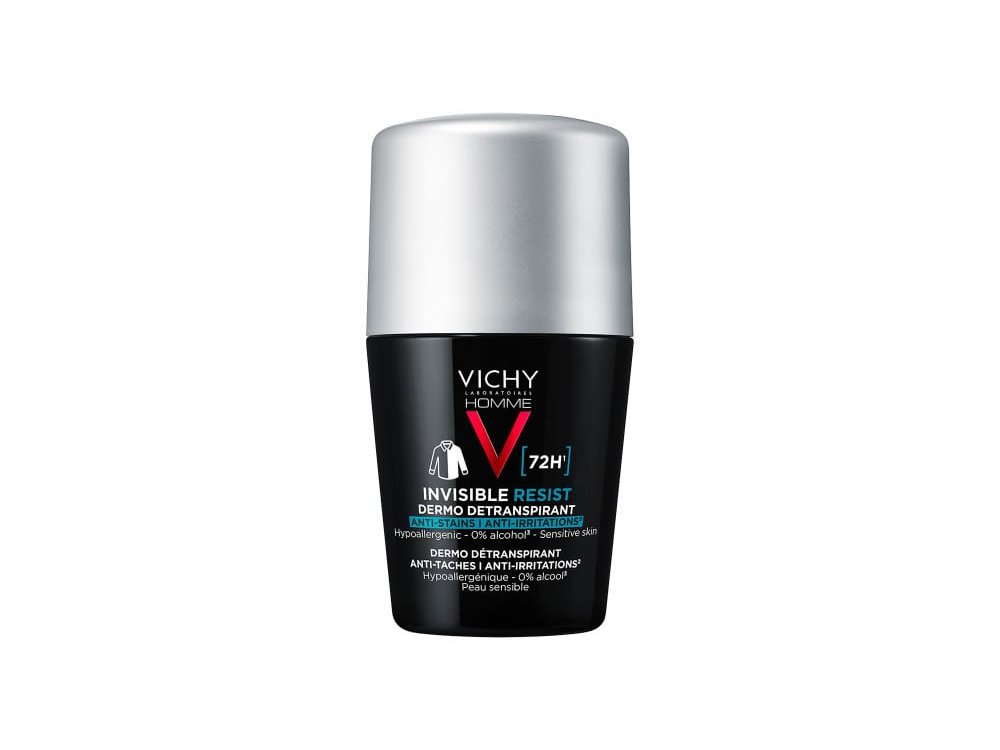 Vichy Homme Invisible Resist 72H Ανδρικό Αποσμητικό Roll-On Κατά των Σημαδιών & της Έντονης Εφίδρωσης, 50ml