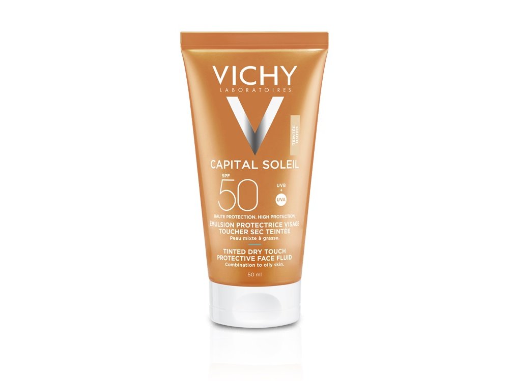 Vichy Capital Soleil SPF50 Tinted Dry Touch Protective Face Fluid Αντηλιακή Κρέμα Προσώπου με Χρώμα για Ματ Αποτέλεσμα, 50ml