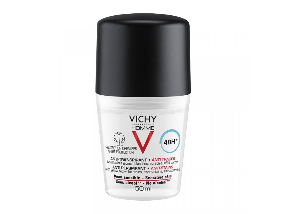 Vichy Homme Deo Anti-Stains 48h Ανδρικό Αποσμητικό ενάντια στα σημάδια, 50ml