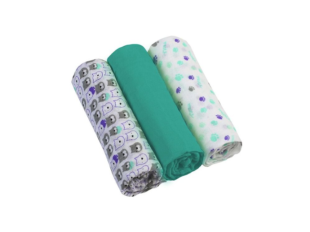 BabyOno Muslin Diapers Super Soft, Σετ 3 απαλές πάνες αγκαλιάς Βαμβακερές, Πετρόλ