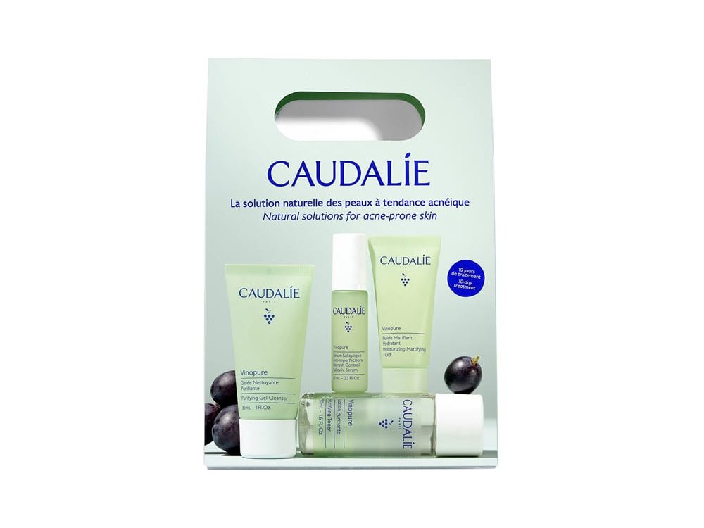 Caudalie Vinopure Starter Kit κατά των Ατελειών με Vinopure Purifying Gel Cleanser Καθαριστικό Προσώπου, 30ml, Toner, 50ml, Blemish Control Salicylic Serum, Ορός Προσώπου, 30ml & Moisturizing Mattifying Fluid Ενυδατική Κρέμα, 15ml, 1σετ