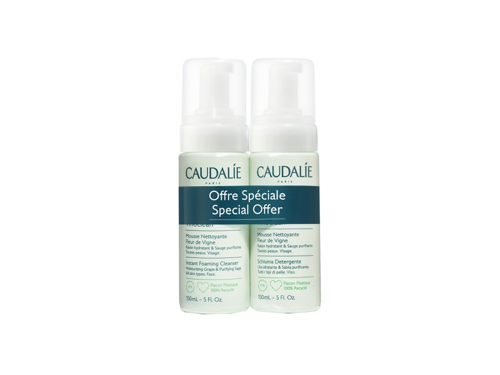 Caudalie Vinoclean Instant Foaming Cleanser Απαλός Αφρός Καθαρισμού Προσώπου για Ενυδάτωση, 2x150ml