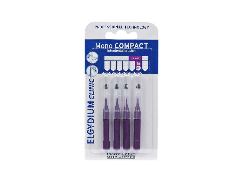 Elgydium Clinic Mono Compact Interdental Brushes Purple, Μεσοδόντια Βουρτσάκια Μωβ 0.8, 4τμχ