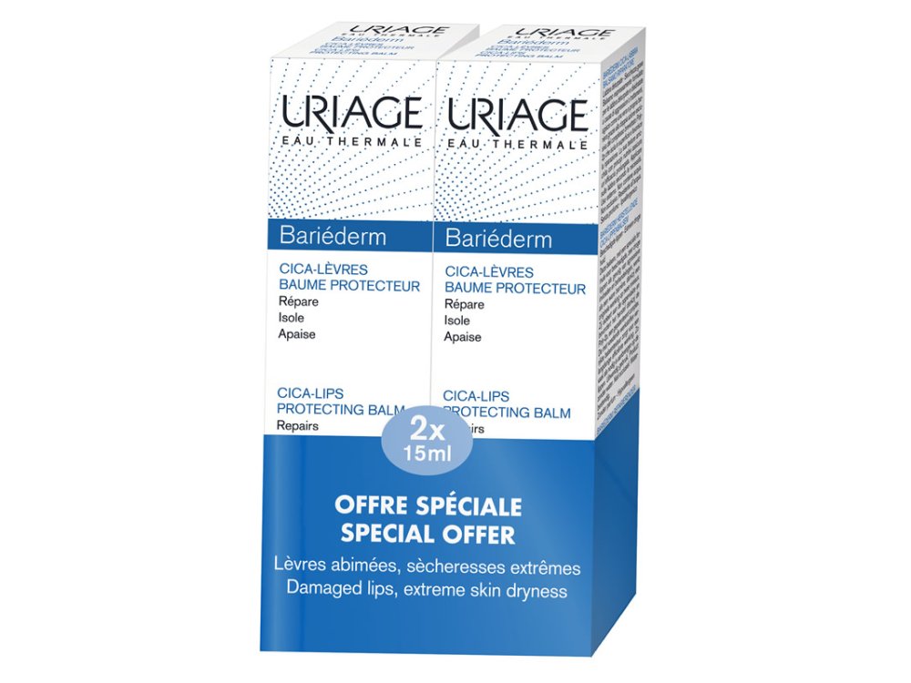 Uriage Cica-Lips Special Offer Βάλσαμο για Ξηρά & Σκασμένα Χείλη, 2 x 15ml
