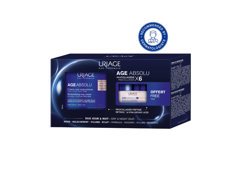 Uriage Age Absolu Day & Night Duo Kit με Redensifying Rosy Cream Αντιγηραντική Κρέμα Ημέρας, 50ml & Δώρο Redensifying Sleeping Mask Αντιγηραντική Μάσκα Νυκτός, 15ml, 1σετ