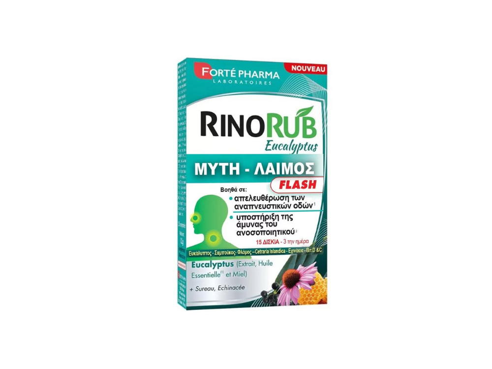Forte Pharma RinoRub Flash Eucalyptus, Ανακούφιση από τα Συμπτώματα του Κρυολογήματος, 15tabs