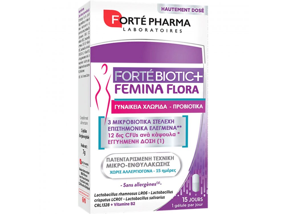 Forte Pharma ForteBiotic Femina Flora, Συμπλήρωμα Διατροφής Προβιοτικών & Βιταμίνης Β2 για τη Διατήρηση Χλωριδικής Ισορροπίας, 15caps