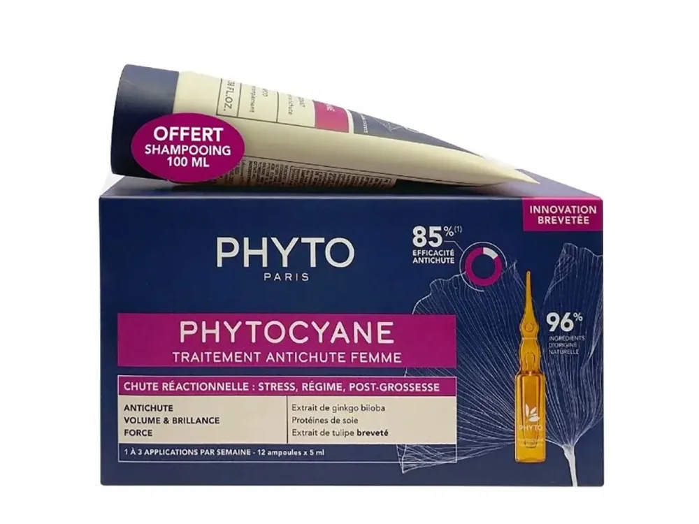 Phyto Phytocyane Promo Reactional Hair Loss Treatment for Women Αγωγή Αντιδραστικής Τριχόπτωσης για Γυναίκες, 12amps x 5ml & Δώρο Αναζωογονητικό Σαμπουάν, 100ml, 1σετ