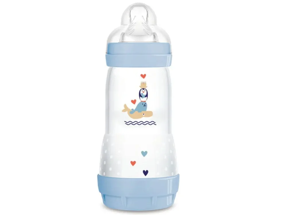 Mam Πλαστικό Μπιμπερό Easy Start Anti-Colic Κατά των Κολικών για 4m+, Γαλάζιο Αγόρι, 320ml