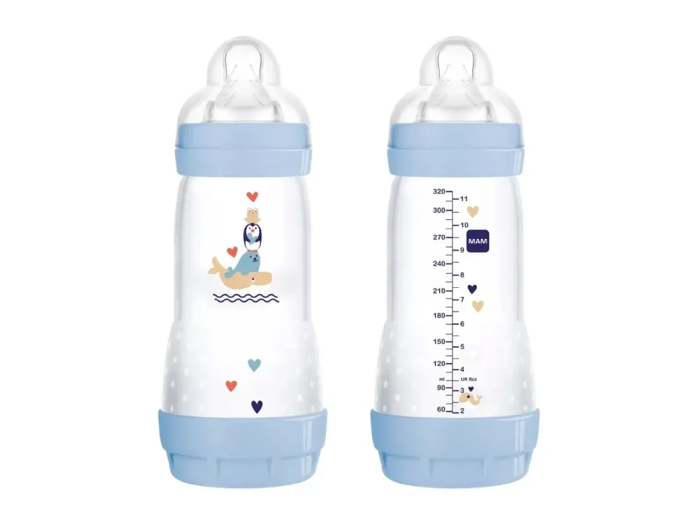 Mam Πλαστικό Μπιμπερό Easy Start Anti-Colic Κατά των Κολικών για 4m+, Γαλάζιο Αγόρι, 320ml