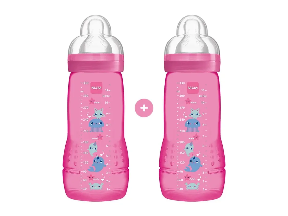 Mam Promo Easy Active Baby Bottle Μπιμπερό Με Θηλή Σιλικόνης 4m+, Κορίτσι, 2x330ml