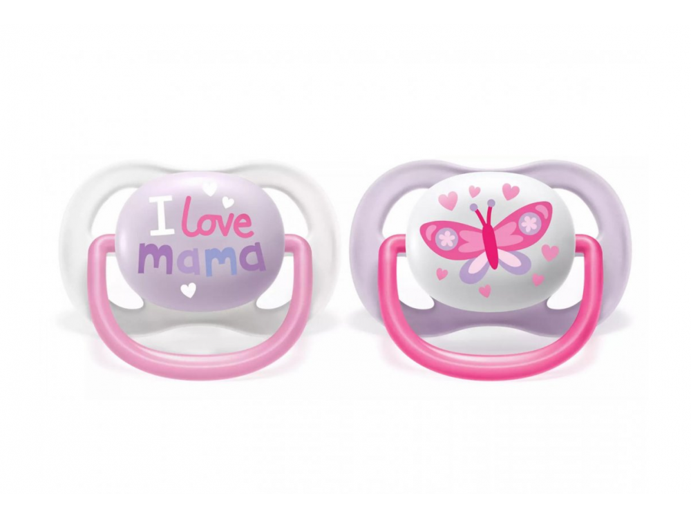 Philips Avent Ultra Air Happy, Ορθοδοντική Πιπίλα Σιλικόνης, I Love Mama, 0-6m, SCF080/02, 2τμχ