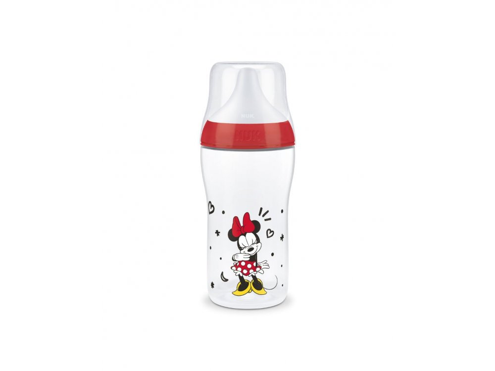 NUK Mickey Mouse Minnie Perfect Match Μπιμπερό Πλαστικό 3m+ με Δείκτη Ελέγχου Θερμοκρασίας με θηλή σιλικόνης Mεσαίας Οπής 260ml Χρώμα Κόκκινο, 1τμχ