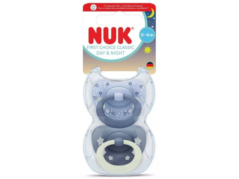 NUK First Choice Classic Day & Night Πιπίλα Σιλικόνης με Θήκη 0-6m, 2τμχ