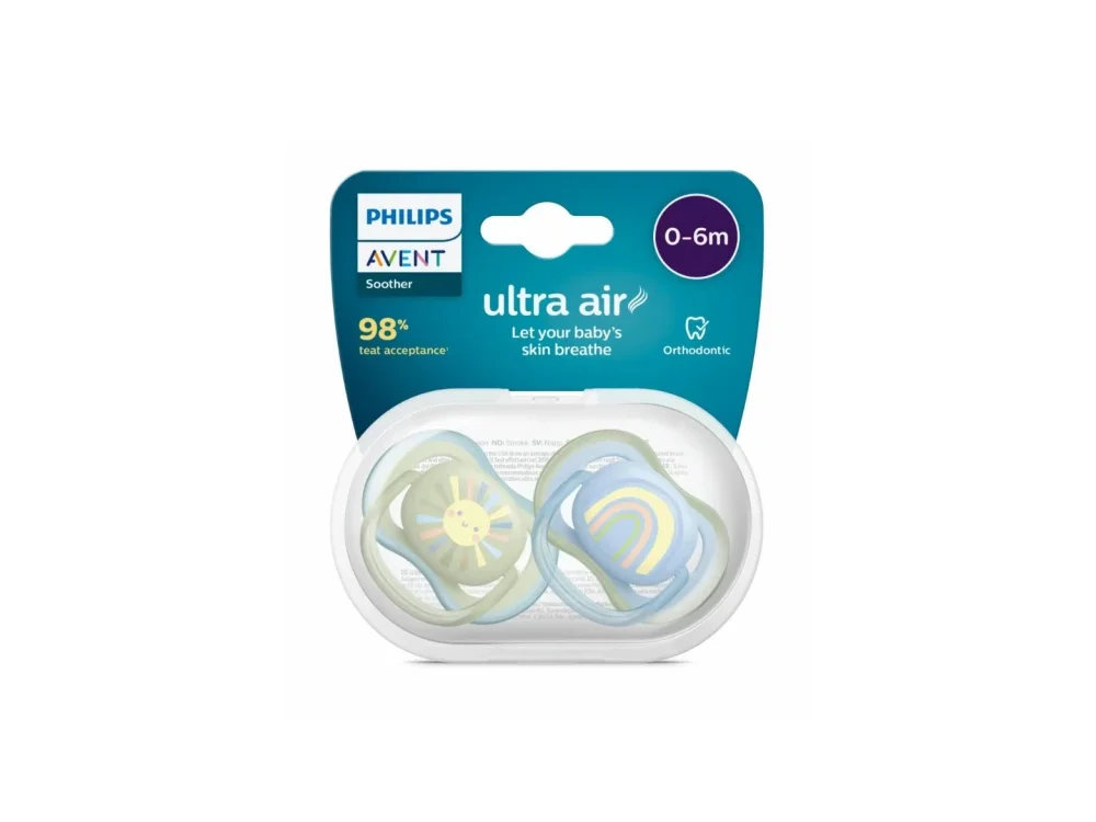 Philips Avent Ultra Air Silicone Soother, Sun - Ουράνιο Τόξο, 0-6m+, 2τμχ