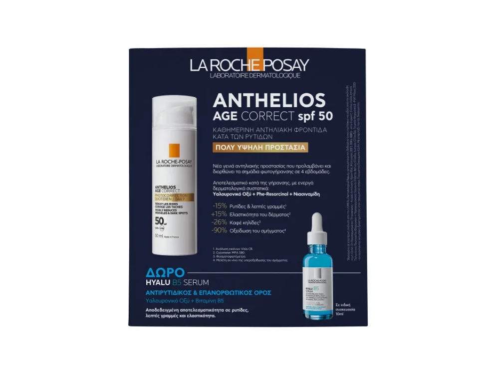 La Roche Posay Promo Anthelios Age Correct Αντηλιακή Κρέμα ενάντια της Φωτογήρανσης SPF50, 50ml & Δώρο Hyalu B5 Αντιρυτιδικός Ορός Προσώπου, 10ml, 1σετ
