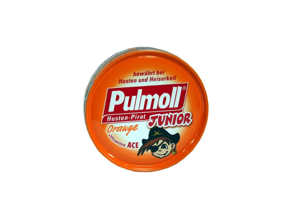 Pulmoll Junior Καραμέλες για Παιδιά με Πορτοκάλι & Βιταμίνες A,C & Ε Καταπραΰνουν το Λαιμό & Ενισχύουν το Ανοσοποιητικό, Χωρίς Ζάχαρη, 45gr