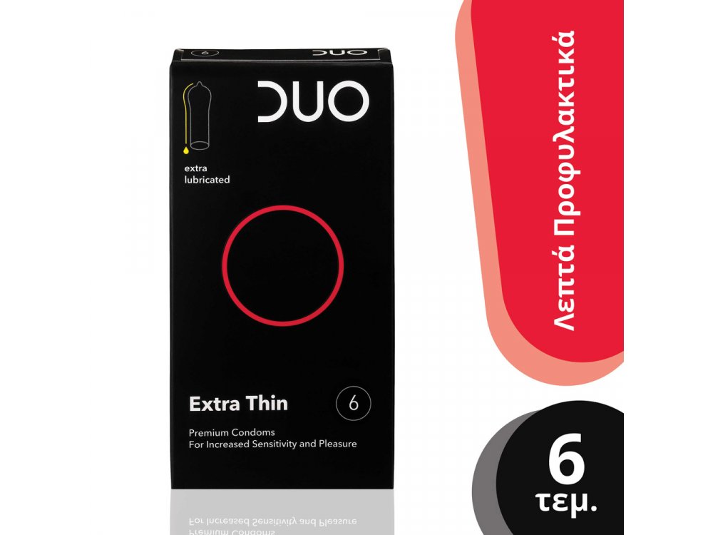 Dυο Thin Extra Lubricated Προφυλακτικά Πολύ Λεπτά για Προστασία & Απόλαυση, 6τμχ