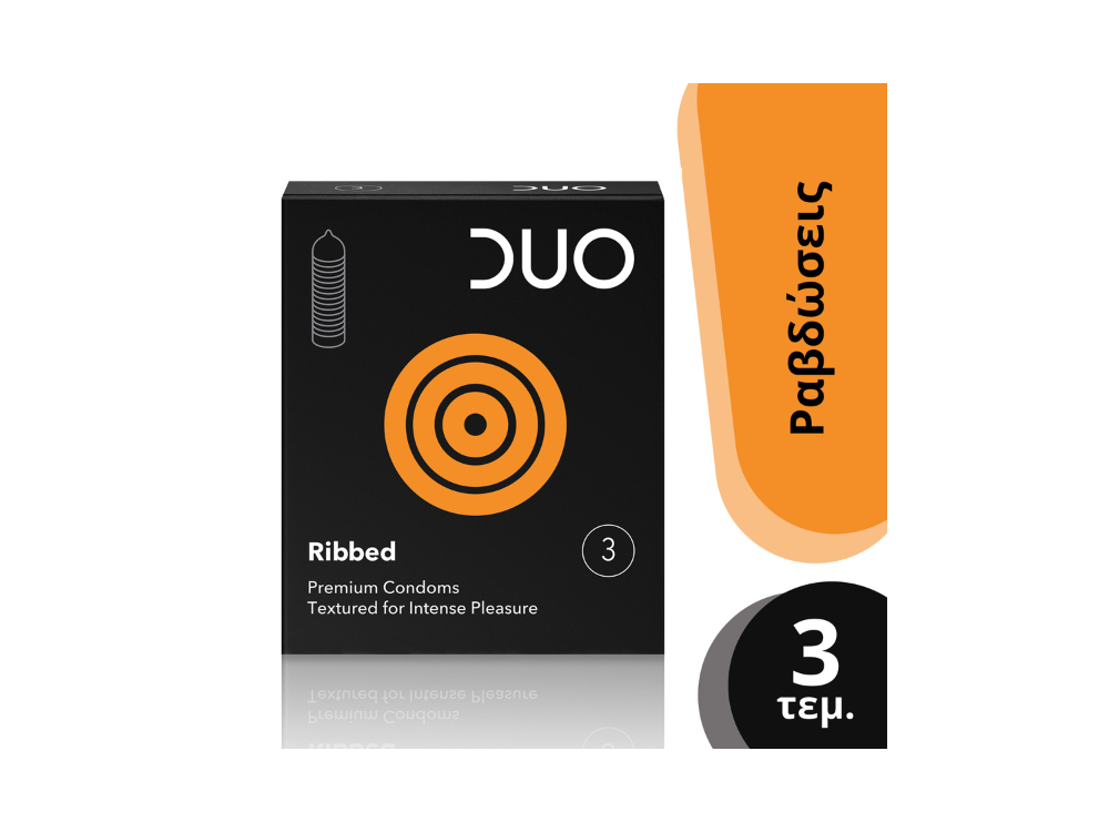 Duo Ribbed Προφυλακτικά με Ραβδώσεις Χαρίζοντας Απόλαυση & Εντονότερη Διέγερση, 3τμχ