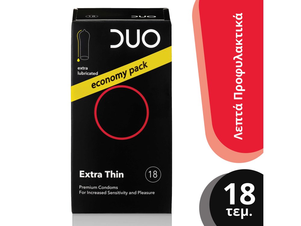 Dυο Thin Extra Lubricated, Προφυλακτικά Πολύ Λεπτά, για Προστασία & Απόλαυση, 18τμχ