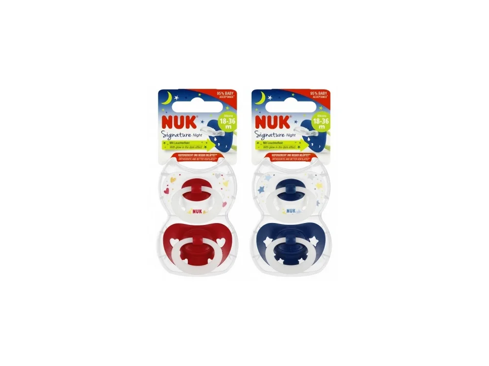 Nuk Signature Night, Πιπίλα Σιλικόνης με Θήκη 18-36 Μηνών, 2τεμ