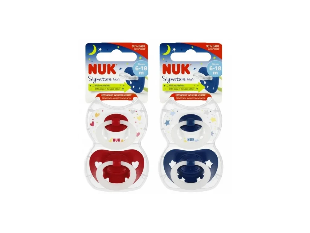 Nuk Signature Night, Πιπίλα Σιλικόνης με Θήκη 6-18 Μηνών, 2τεμ