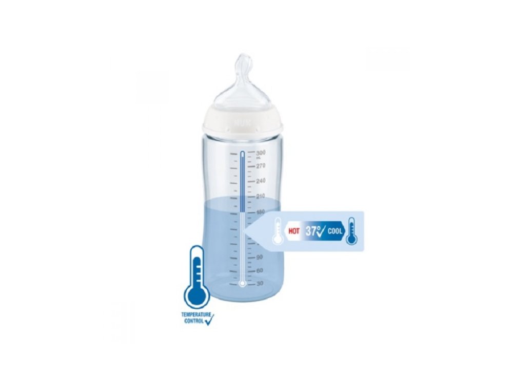 Nuk First Choice, Γυάλινο Μπιμπερό με Δείκτη θερμοκρασίας Ελέγχου για 0-6m+ με Θηλή Σιλικόνης, 240ml